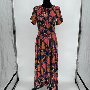 Jaase Jade Leah Floral Caviar Print Boho Flowy & Romantic Maxi Dress Slit Medium